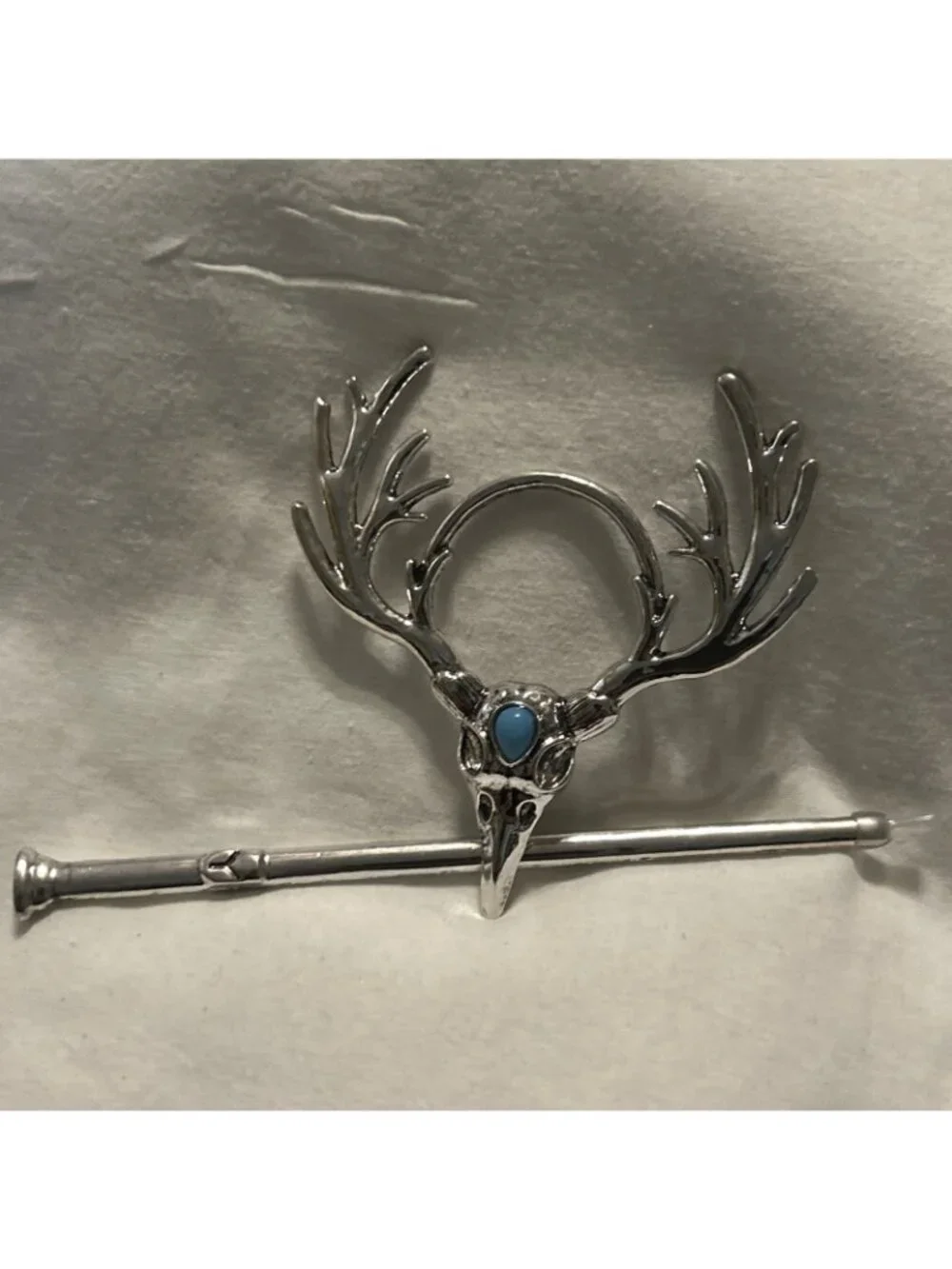 Viking Deer Head Hair Pin W/blue Long Horns Methodology New